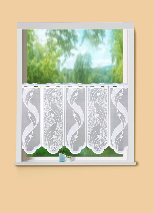 Traum in Weiß - Kurzstore mit modernem Wellen-Dessin, in Größe 661 (H30xB90 cm) bis 865 (H60xB180 cm), in Farbe WEISS
