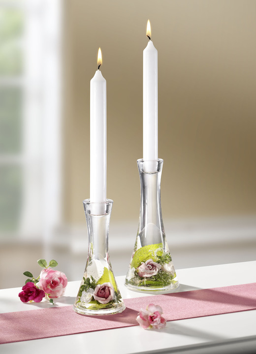 Wohnaccessoires - Kerzenhalter aus mundgeblasenem Glas, in Farbe GRÜN-ROSA, in Ausführung Kerzenhalter groß