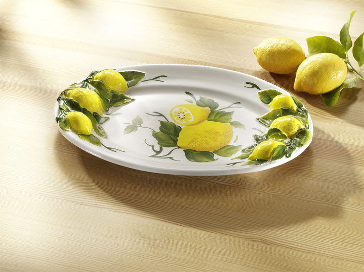 Gläser & Geschirr - Servierplatte mit Zitronen 3D-Relief-Dekor, in Farbe WEIß-GELB