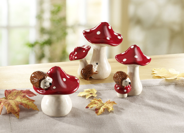 Figuren - Pilze mit Igel 3er-Set, in Farbe ROT-WEISS
