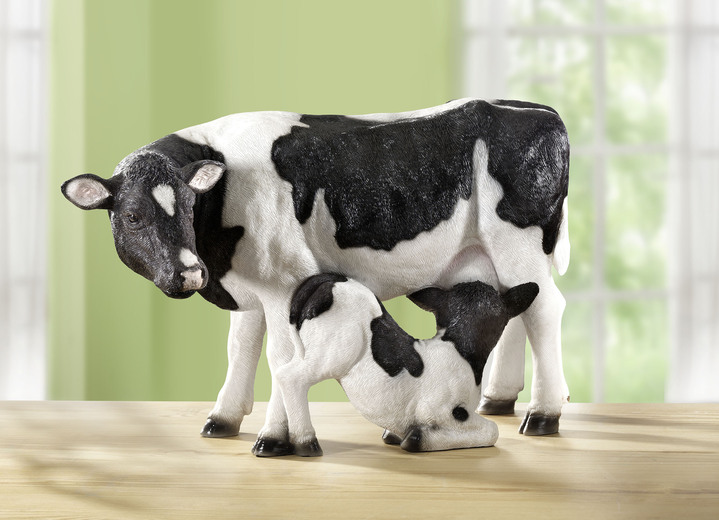 Figuren - Handbemalte Kuh mit Kälbchen, in Farbe SCHWARZ-WEISS