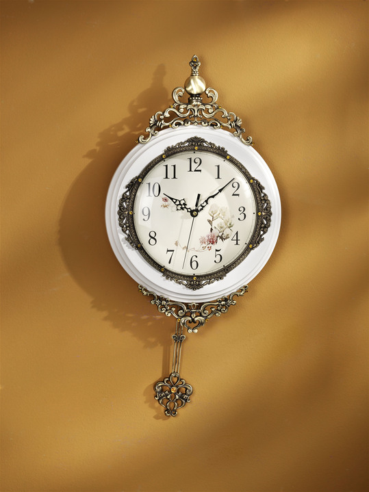Uhren - Wanduhr mit arabischen Ziffern, in Farbe WEISS-GOLD