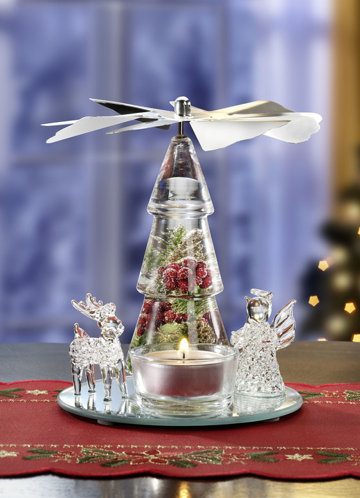 Weihnachtliche Dekorationen - Teelichthalter Pyramide aus mundgeblasenem Glas, in Farbe SILBER