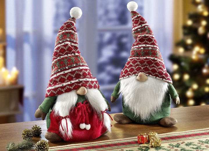 Weihnachtliche Dekorationen - Wichtel aus Textilmaterial, 2er-Set, in Farbe ROT-GRÜN