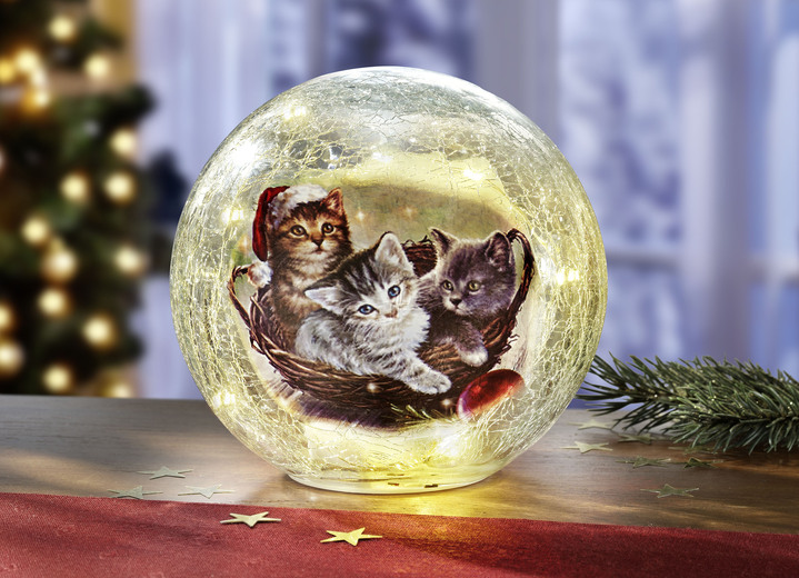 Weihnachtliche Dekorationen - Glaskugel mit Beleuchtung, in Farbe GRAU-WEIß