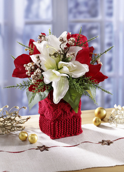 Gestecke & Kränze - Gesteck mit roten und weißen Poinsettia-Blüten, in Farbe ROT-WEISS