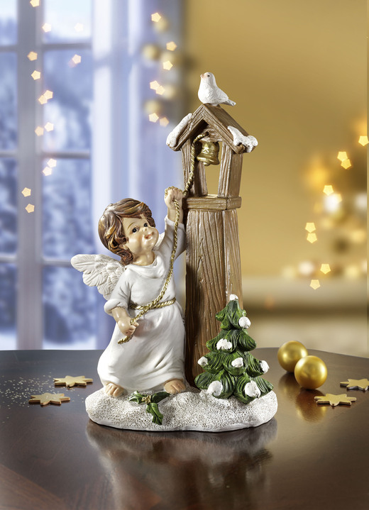 Weihnachtliche Dekorationen - Engel aus Polyresin, in Farbe WEIß-BRAUN-GRÜN
