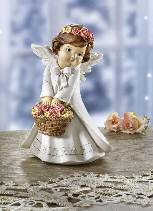 Weihnachtliche Dekorationen - Engel mit Rosenkörbchen, in Farbe WEISS-ROSA