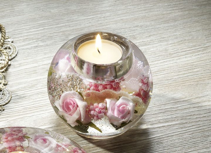 Weihnachtliche Dekorationen - Dreamlight Teelichthalter aus mundgeblasenem Glas, in Farbe WEISS-PINK, in Ausführung Kugel Ansicht 1