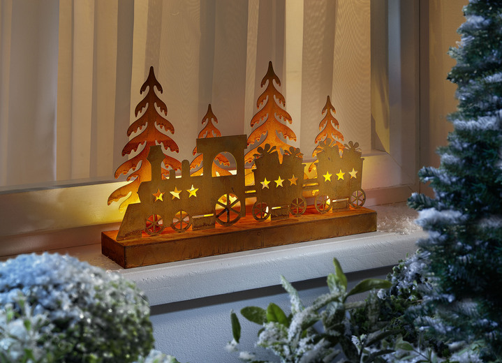 Außendekorationen - LED-Silhouette Weihnachtszug aus Metall, in Farbe BRAUN