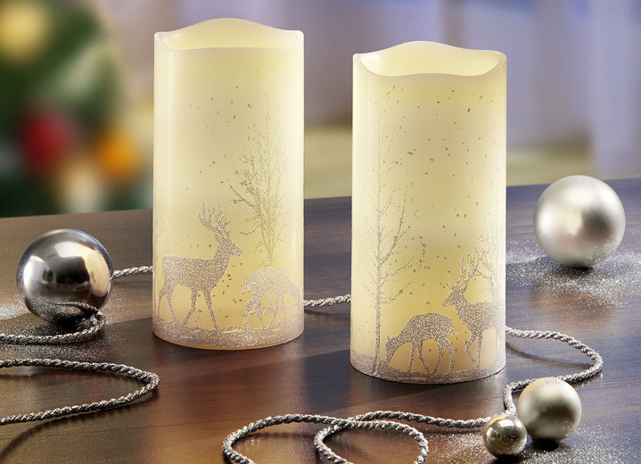 Weihnachtliche Dekorationen - Batteriebetriebene LED-Echtwachskerze, 2er-Set, in Farbe GELB-ORANGE