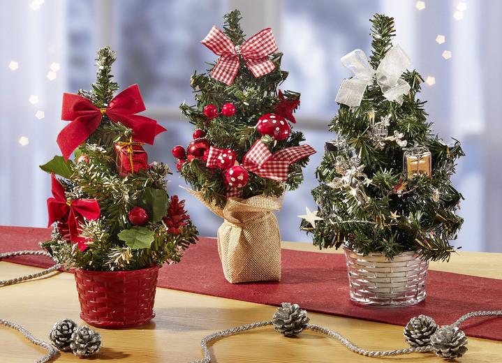 Gestecke & Kränze - Mini-Weihnachtsbäume, 3er-Set, in Farbe GRÜN