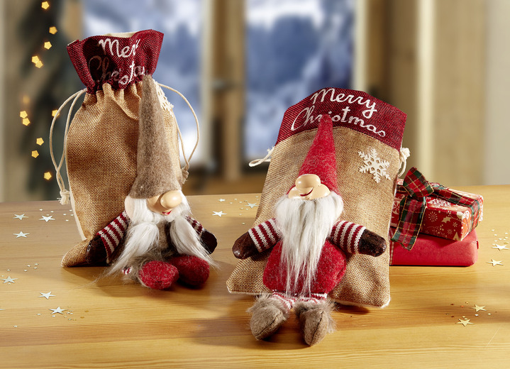 Geschenkideen - Geschenkesäckchen, 2er-Set, in Farbe ROT-WEISS-BRAUN