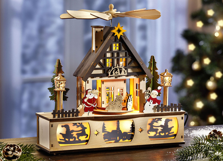 Weihnachtliche Dekorationen - Tischpyramide mit LED-Beleuchtung, in Farbe NATUR