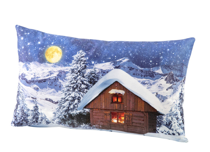 Weihnachtliche Dekorationen - Kissenbezug Winterhütte mit Reißverschluss, in Größe 900 (30x50 cm) bis 905 (40x40 cm), in Farbe BLAU Ansicht 1