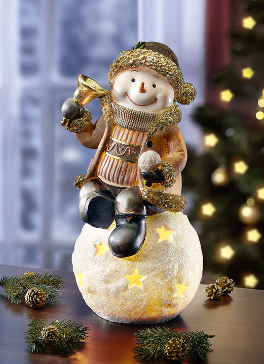Weihnachtliche Dekorationen - Beleuchteter Schneemann, batteriebetrieben, in Farbe WEIß-GOLD