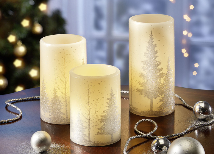 Weihnachtliche Dekorationen - LED-Kerzen, 3er-Set, in Farbe CREME