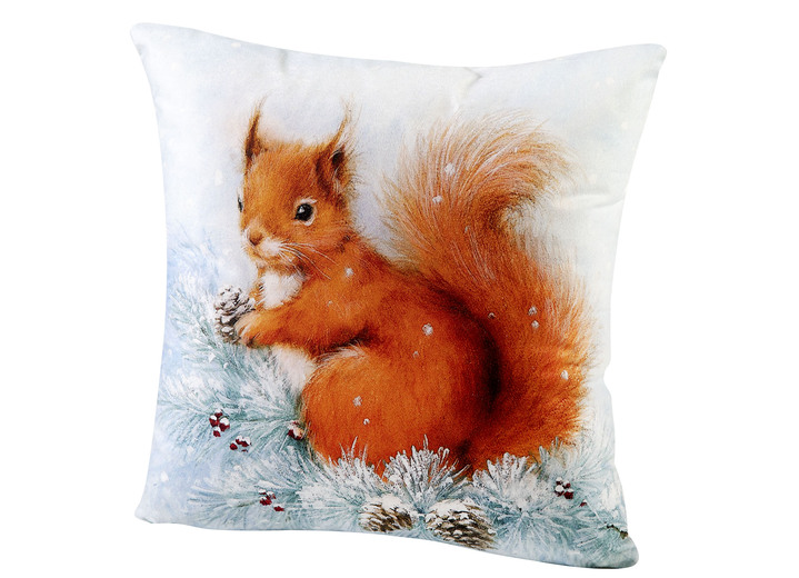 Weihnachtliche Dekorationen - Kissenbezüge in Samtoptik mit Reißverschluss, in Farbe BUNT, in Ausführung Eichhörnchen Ansicht 1