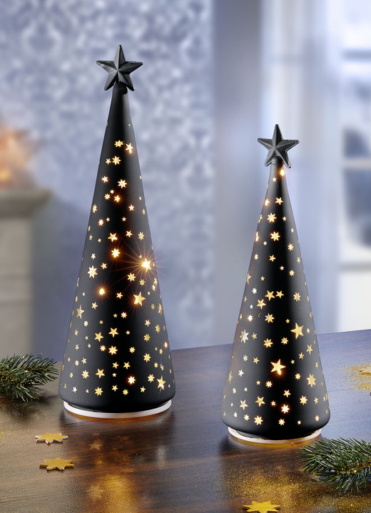 Weihnachtliche Dekorationen - Batteriebetriebener LED-Kegel, 2er-Set, aus Glas, in Farbe SCHWARZ