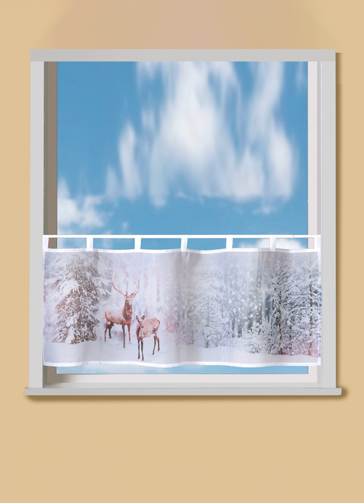 Fensterdekorationen - Kurzstore Rehe mit Schlaufen, in Größe 784 (H45xB 90 cm) bis 858 (H60xB120 cm), in Farbe WEIß-BUNT Ansicht 1