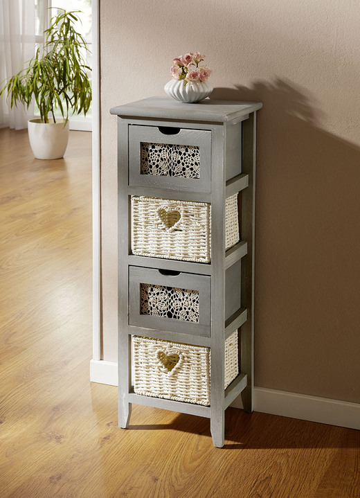 Sideboards & Kommoden - Kommode mit 2 Schubladen und 2 Körben, in Farbe GRAU-WEIß
