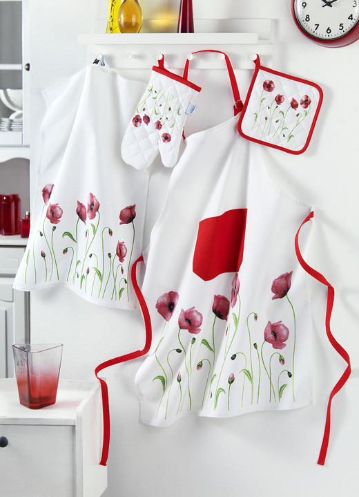 Handtücher - Hochwertige Küchen-Acessoires, in Größe 200 (Geschirrtuch, 50x70 cm) bis 502 (Schürze, 90x70 cm), in Farbe WEIß-ROT