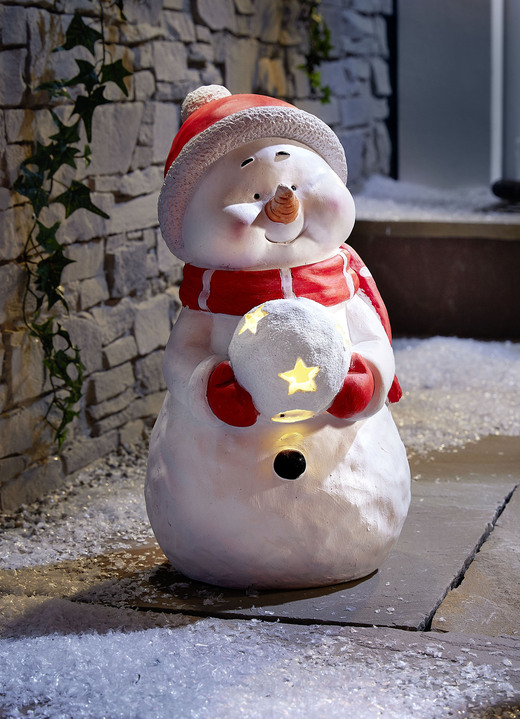Winterlicher Garten - Wetterfester LED-Schneemann mit Timer, in Farbe WEISS-ROT