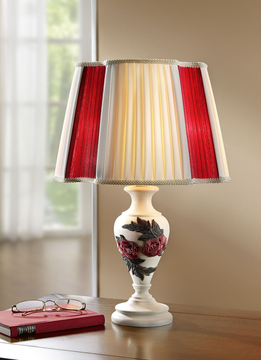 Lampen & Leuchten - Tischleuchte mit Fuß aus massivem Erlenholz, in Farbe CREME-ROT
