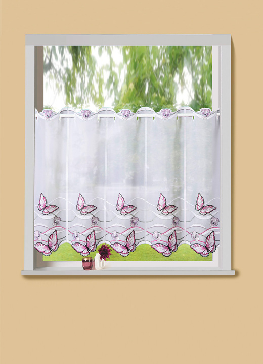 Modern - Kurzstore mit Stangendurchzug, in Größe 826 (H35xB128 cm) bis 862 (H55xB144 cm), in Farbe WEIß-ROSA Ansicht 1