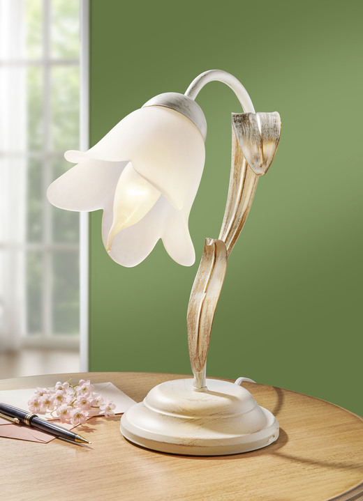 Lampen & Leuchten - Tischleuchte mit blütenförmigen Lampenschirm, in Farbe CREME-GOLD