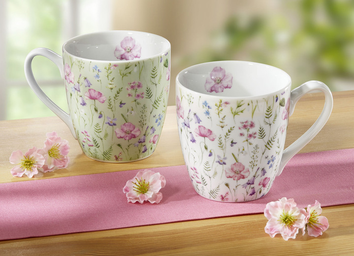 Jetzt wird's blumig - Henkelbecher mit frühlingshaftem Blumen-Motiv, 2er-Set, in Farbe BUNT Ansicht 1