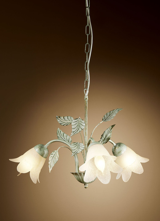 Lampen & Leuchten - Pendelleuchte mit Gestell aus Eisen, in Farbe CREME-GRÜN, in Ausführung 3-flammig Ansicht 1