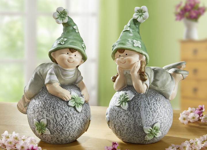 Figuren - Wichtelkinder, 2er-Set, aus Terrakotta, in Farbe GRAU-GRÜN