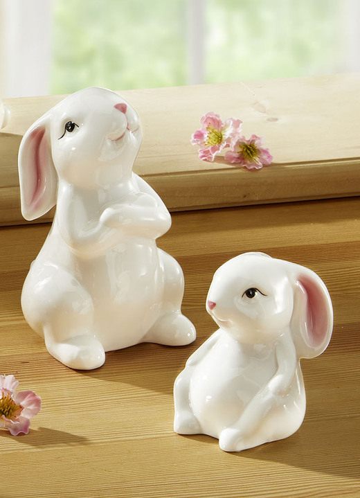 Dekorationen - Hasenfiguren aus Keramik, in Farbe WEISS-ROSA, in Ausführung 2er-Set Ansicht 1