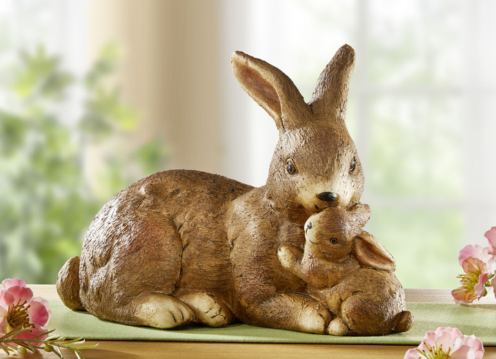 Dekorationen - Hasenmutter mit Kind aus Terrakotta, in Farbe BRAUN