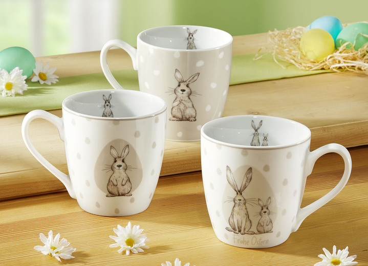 Ostern - Henkelbecher, 3er-Set, aus Porzellan, in Farbe WEISS-CREME Ansicht 1