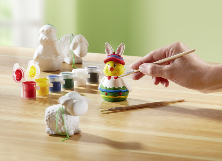 Dekorationen - Mal-Set mit Osterfiguren aus Keramik, in Farbe WEISS