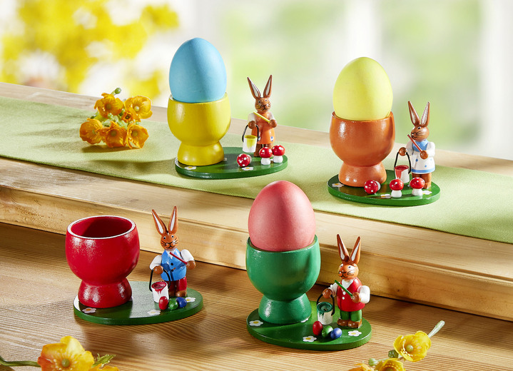 Ostern - Eierbecher, 4er-Set, aus Holz, in Farbe GRÜN-BRAUN
