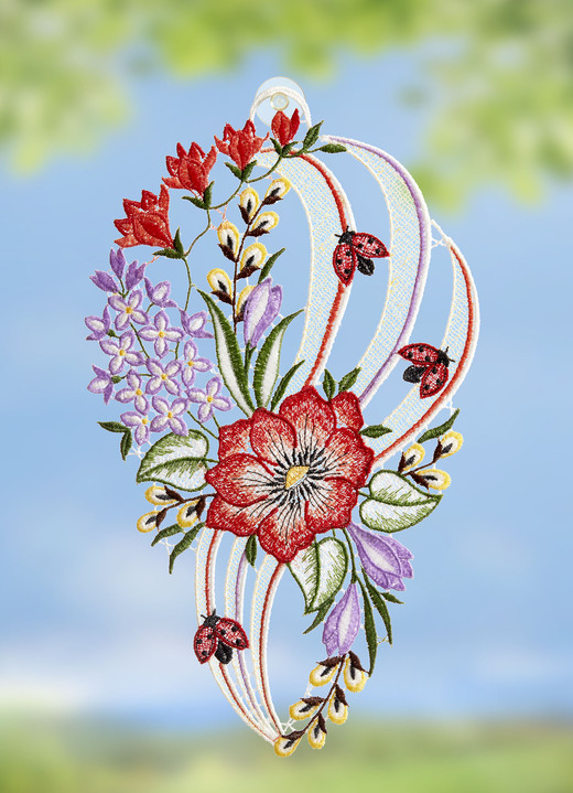 Fensterbilder - Fensterbild Blumen mit Marienkäfern, in Farbe COLORIERT