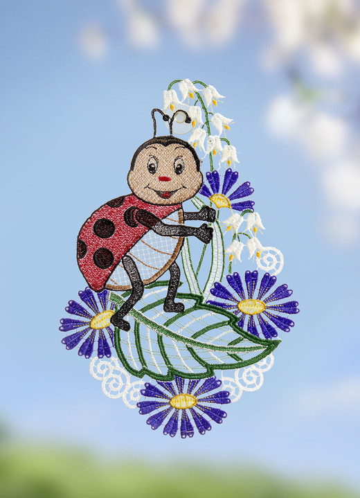 - Fensterbild mit Marienkäfer-Motiv, in Farbe BUNT