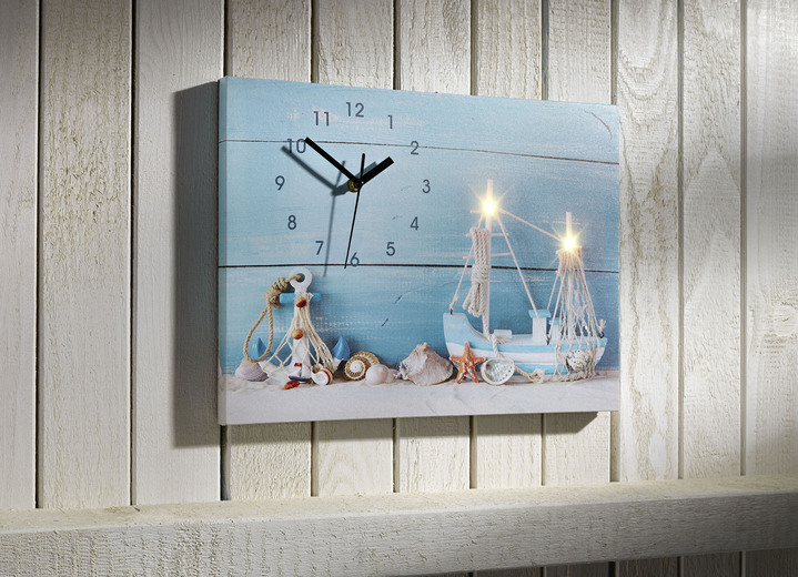 Uhren - Maritime Wanduhr mit LED-Beleuchtung, in Farbe BLAU-WEISS