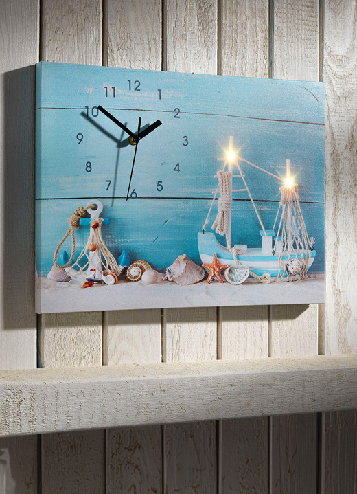 - Maritime Wanduhr mit LED-Beleuchtung, in Farbe BLAU-WEISS