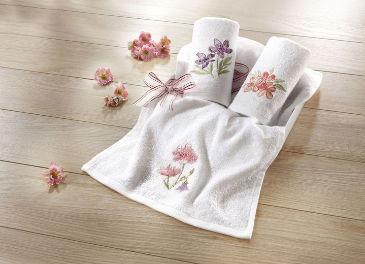 Handtücher - Frottier-Geschenkbox mit floralen Blumenmotiven, 3-teilig, in Farbe WEISS