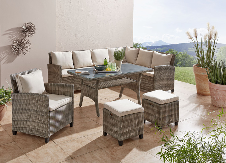 Gartenmöbel - Lounge-Set Flair aus hochwertigen Materialien, in Farbe BEIGE, in Ausführung Lounge-Set mit grauer Glasplatte Ansicht 1