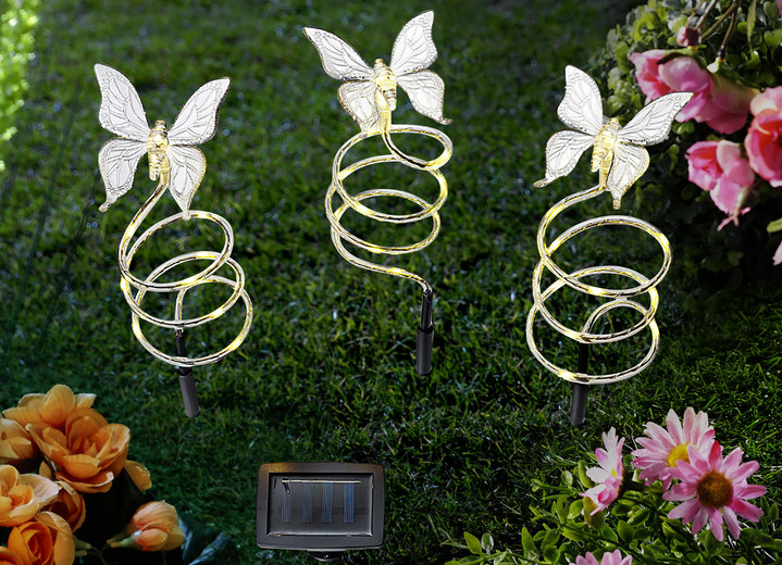 Gartenbeleuchtung - Solarstecker Schmetterlinge aus Kunststoff, 3-teilig, in Farbe TRANSPARENT