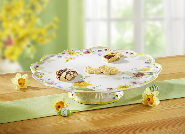 Villeroy & Boch - Wunderschöne Tortenplatte auf Fuß, in Farbe WEISS-GELB