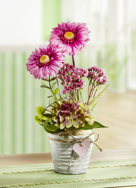 - Gerbera-Gesteck, in Farbe GRÜN-ROSA