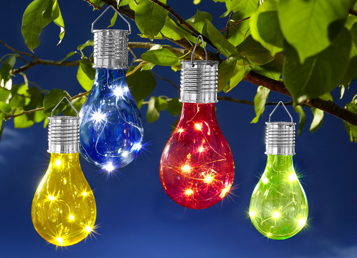 Gartenbeleuchtung - Solar-Glühbirnen, bunt, 4er-Set, in Farbe BUNT