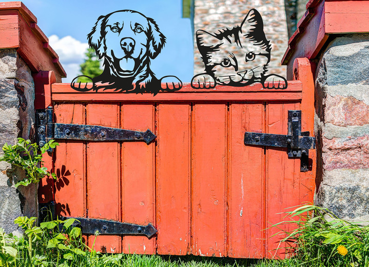 Gartendekoration - Zaunfigur aus gelaserten Spezialstahl, in Farbe SCHWARZ, in Ausführung Katze