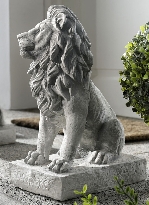 Gartendekoration - Portal-Löwen aus frostfestem Steinguss, in Farbe GRAU, in Ausführung Löwe mit Blick nach rechts Ansicht 1